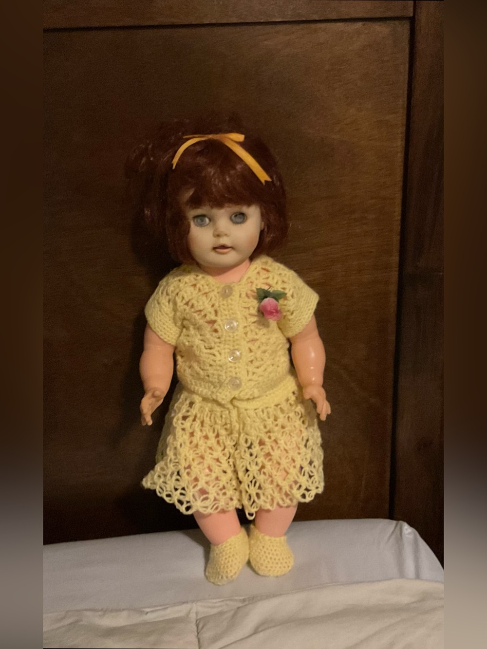 Vintage Doll 16” 1969 Hard plastic with hair. need TLC in her left eye